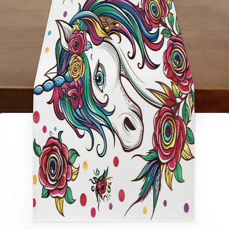 

Qzaxky Table Runner Boho Table Runner Floral Unicorns Bohemian Boho Outdoor Table Runner Decoration for Indoor Outdoor Home Dinner Party Wedding Decor 13 x 60 Inch