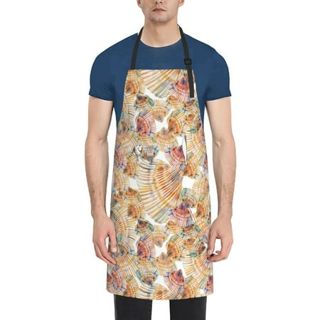 

Vsdgher Seashells Waterproof Apron with 2 Pockets Kitchen Chef Aprons Bibs for Grooming Cooking Baking Painting Gardening