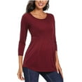 thumbnail image 6 of Maternity Shirts 2024 Summer Women's Solid 3/4 Sleeve Round Neck Ruched Casual Maternity Tops Pregnant Clothes for Women, 6 of 6