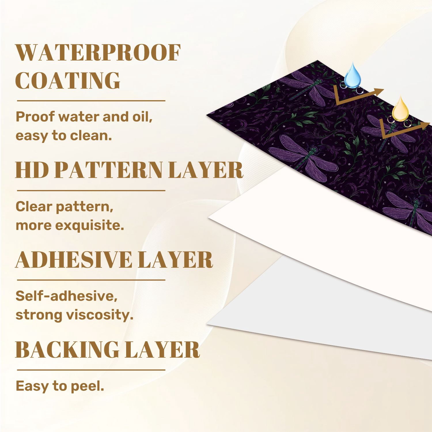 Peel and Stick Wallpaper Dragonfly Botanical Purple Night Foliage Hand Drawn Wall Mural 17.7in x 9.8ft Self Adhesive Removable Wall Paper Renter Friendly Wallpaper for Nursery Bedroom Cabinets