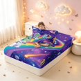 thumbnail image 4 of Manfei Space Astronaut Dino Animals Twin Fitted Sheet,Neon Stars Rainbow Bedding,Blue Pink,2 Pieces,1 Fitted Sheet and 1 Pillowcase, 4 of 6
