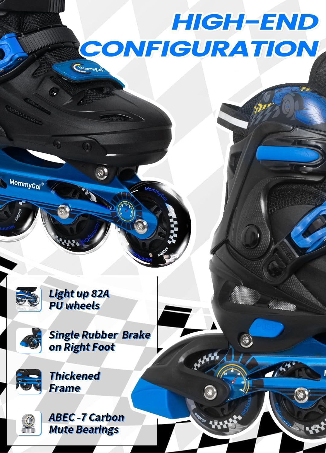 MammyGol Inline Skates for Boys and Girls Youth, 4 Size Adjustable Roller Skates with PU Flashing Whees Inline Skates High Performance for Kids Age 8-12 Blue
