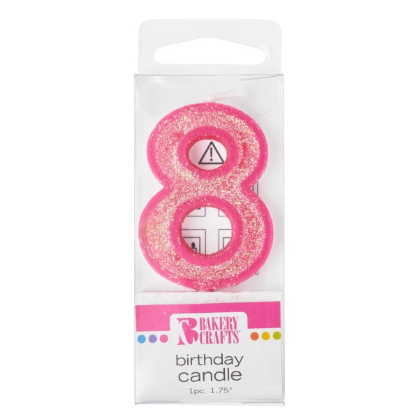 Mini Glitter Numeral Candle 1.75" Pink 8