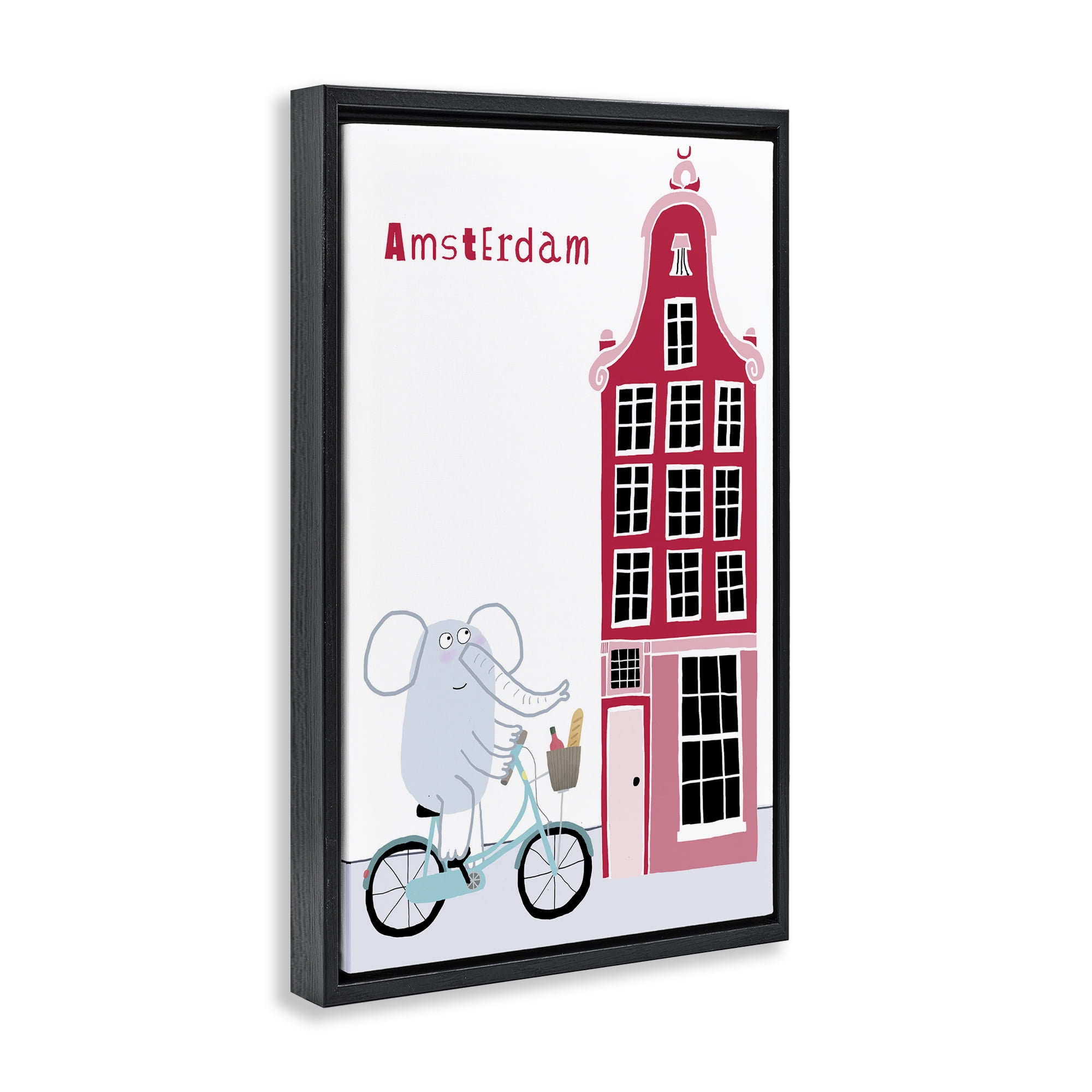 Elephant & Amsterdam Building Black Framed Floater Canvas Wall Art, design by Carla Daly