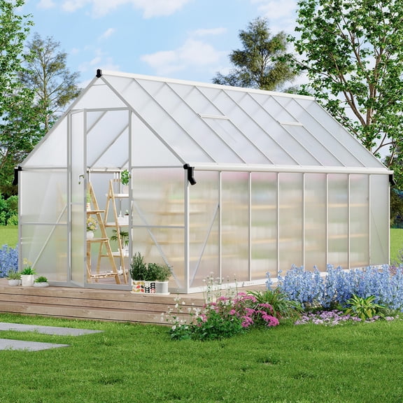 8*16FT Aluminum-Framed Polycarbonate Greenhouse, with Quick Setup Structure and Roof Vent, Enhanced Aluminum Greenhouses Kit for Outdoors,Silver