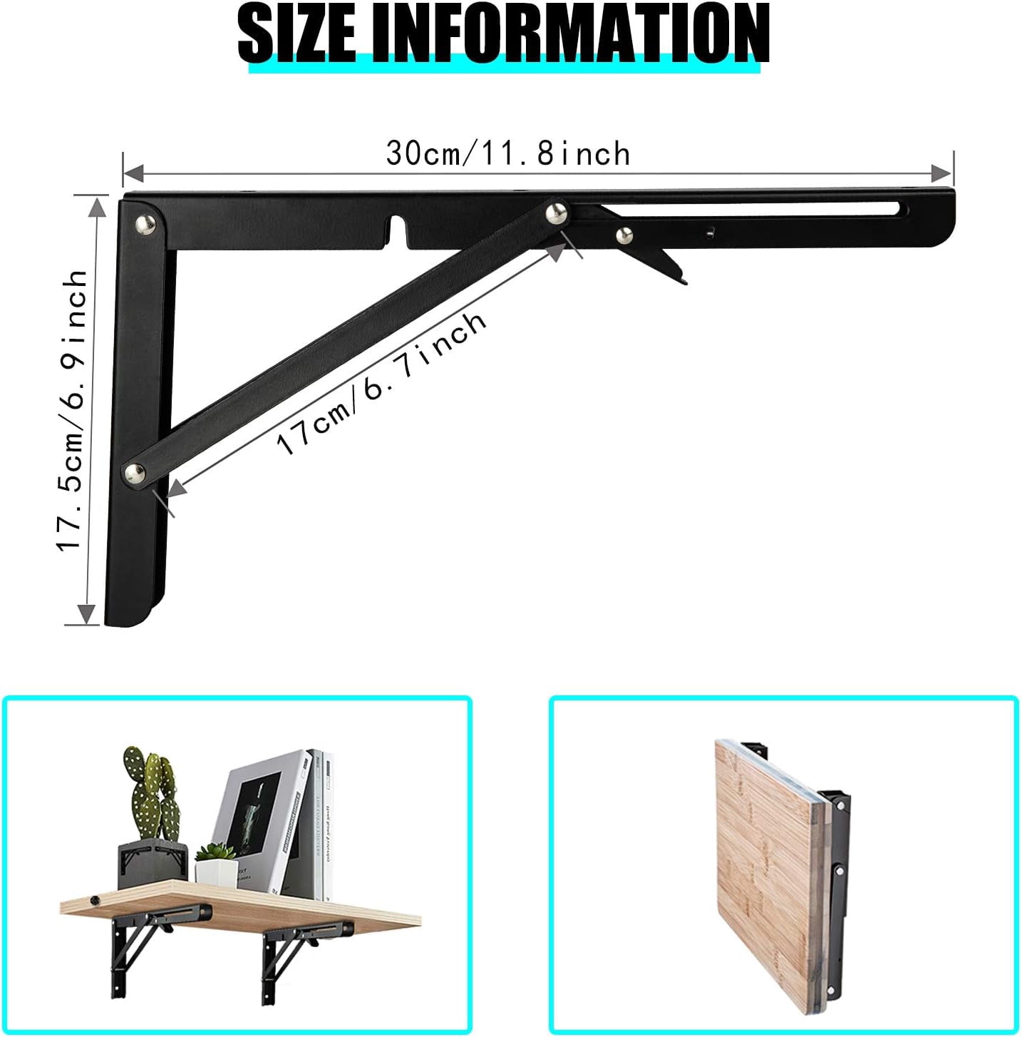 Collapsible Shelf Bracket For Multi-Purpose Functions, Easy To Install Heavy Duty Steel Floating Wall Mounted (2 Pieces)