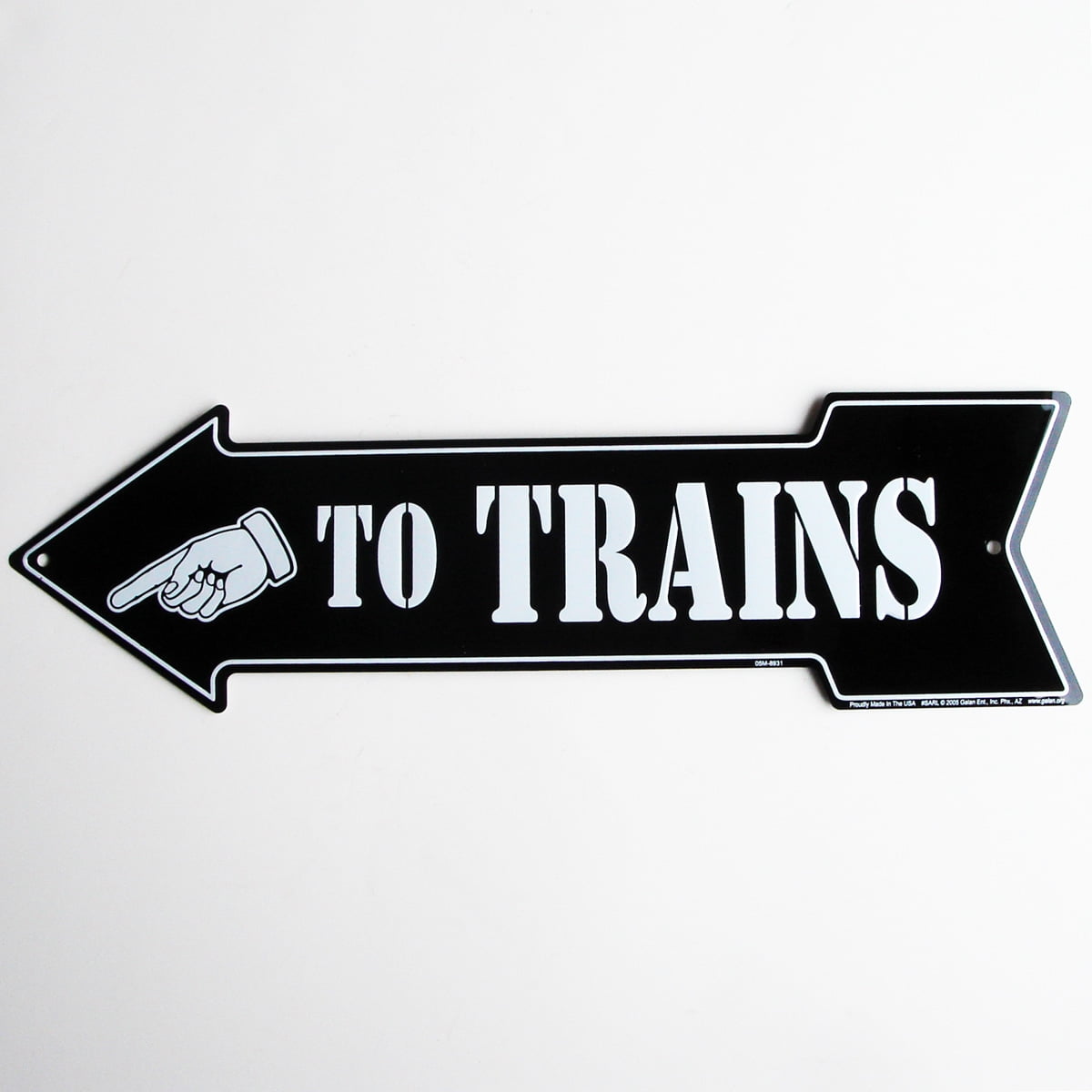 on the LEFT metal ARROW sign for model train railroad collector TO TRAINS 