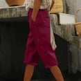 thumbnail image 2 of FAIWAD Capri Pants for Women Summer Casual Drawstring Elastic Waist Side Button Summer Shorts with Pockets, 2 of 8