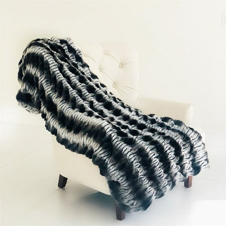 Genuine Chinchilla Fur - Plutus Tissavel Gray and Black Chinchilla Faux Fur Throw 60