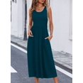 thumbnail image 3 of Teal Blue Solid Slant Pocket A-Line Maxi Dress For Women, 3 of 6