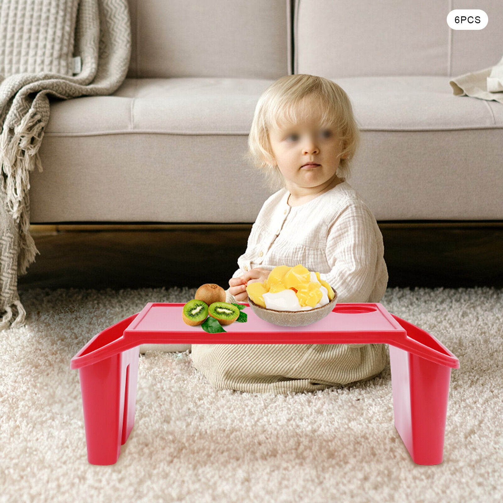 6Pcs Baby Kids Lap Desk Plastic Flat Breakfast Tray with Side Pockets for Car Home