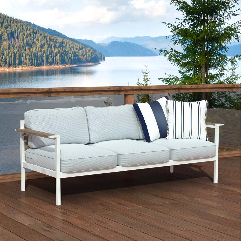 Zinus Outdoor Steel and Wood Framed Sofa with Cushions