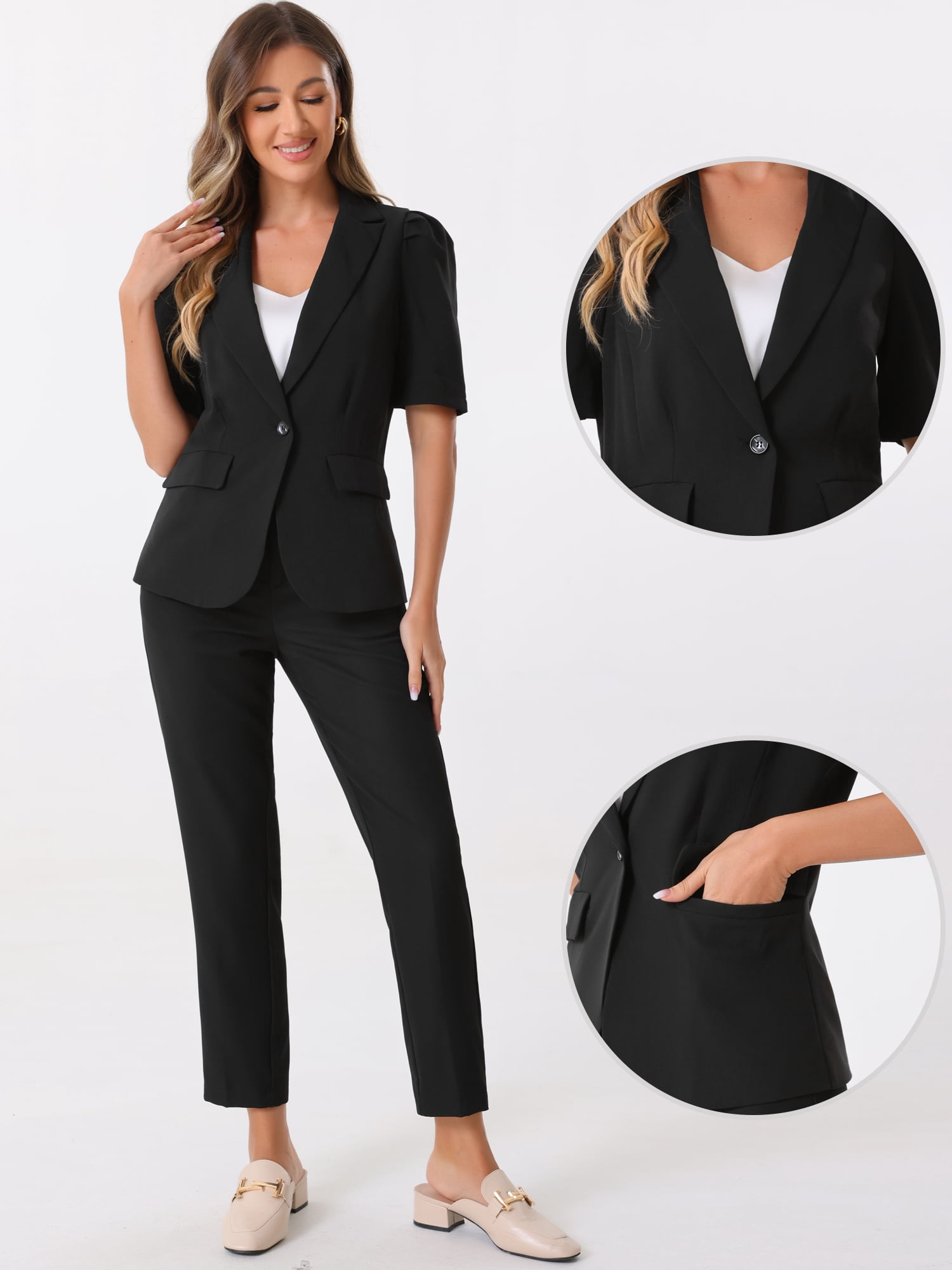 DARING DIVA Women's Lapel Collar Buttoned Summer Office Jacket S Black