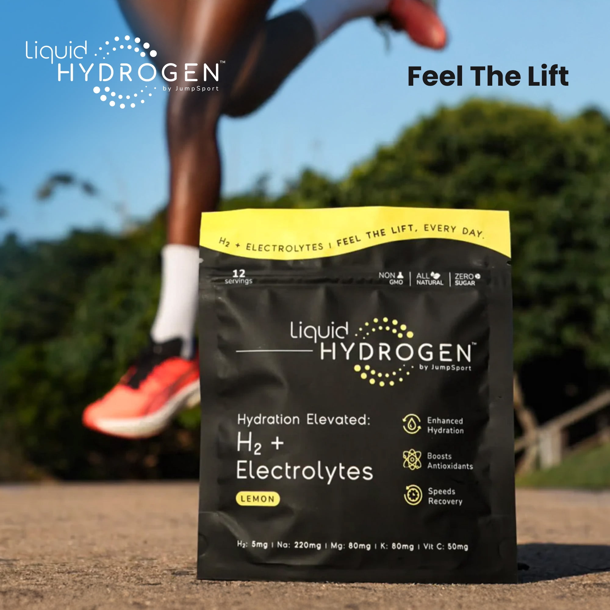 JumpSport 30 Pack Liquid Hydrogen + Electrolyte Zero Sugar Drink Mix, Lemon