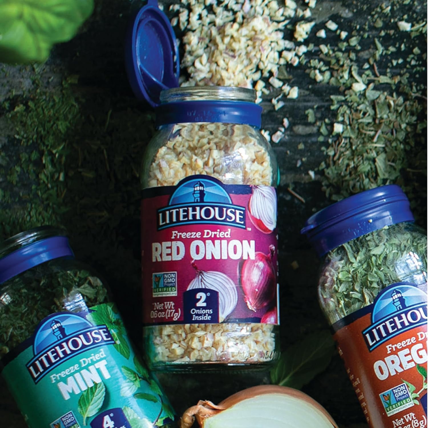 Litehouse Freeze Dried Red Onion - Substitute for Fresh Red Onion, Jar Equal to 2 Red Onion Fresh, Organic, Red Onion Seasoning, Non-GMO, Gluten-Free - 0.60 Ounce 3-Pack