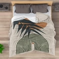thumbnail image 5 of Boho Mid Century Throws Blankets Beige Orange Modern Abstract Throw Blankets Minimalist Sun Leaves Geometric Aesthetic Soft Warm Bed Bedding Women Blankets for Couch Bedroom Office 60"x80", 5 of 6
