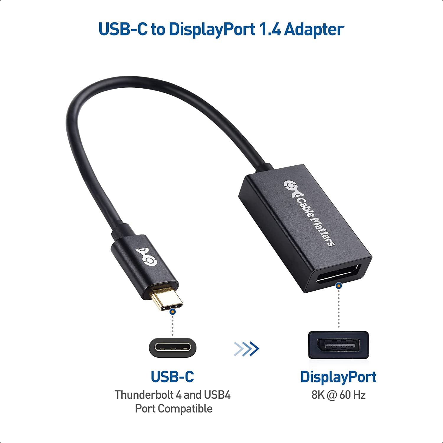 Gå til kredsløbet shabby Håndskrift Cable Matters USB C to DisplayPort Adapter with 8K HDR DisplayPort 1.4 - USB  Type C and Thunderbolt 3 Port Compatible with Oculus Rift S, MacBook Pro,  Dell XPS, Surface Pro and