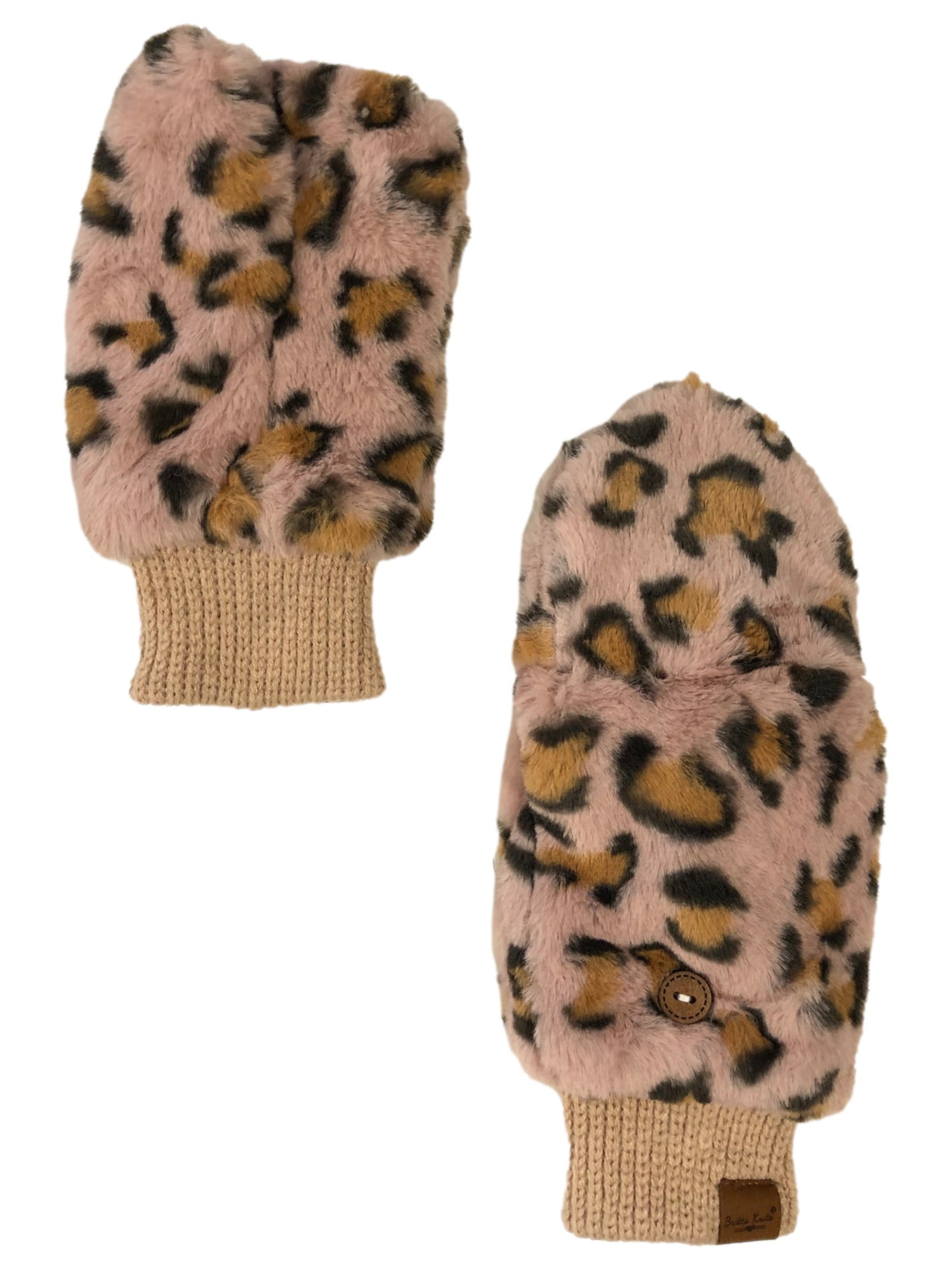 Ladies Leopard Print Design Fingerless Fashion Gloves with Faux Fur Tassels 