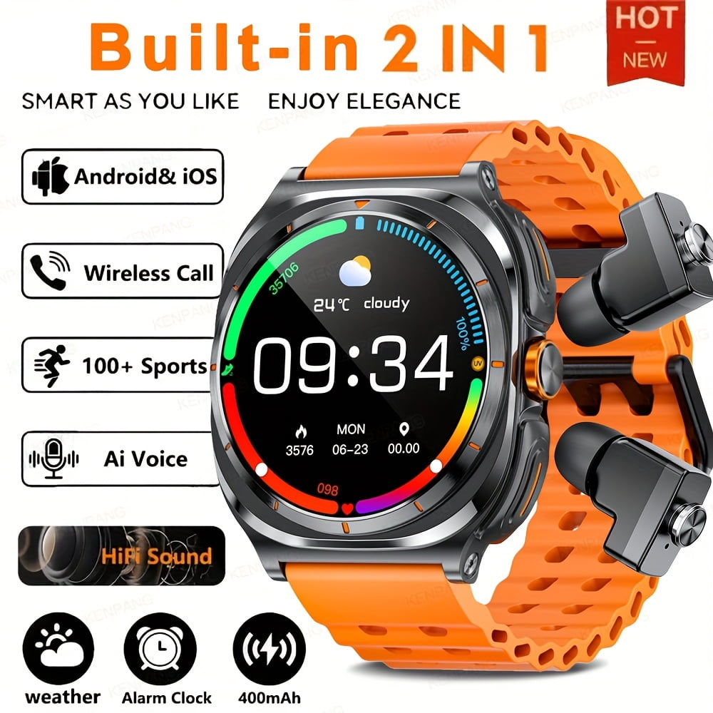 General 2025 New Smart Watch with Built-in Earphones, 1.53" HD Screen, Wireless Call, NFC, HiFi Sound, 400mAh Battery, 100+ Sports Modes, 2-in-1 Music Watch