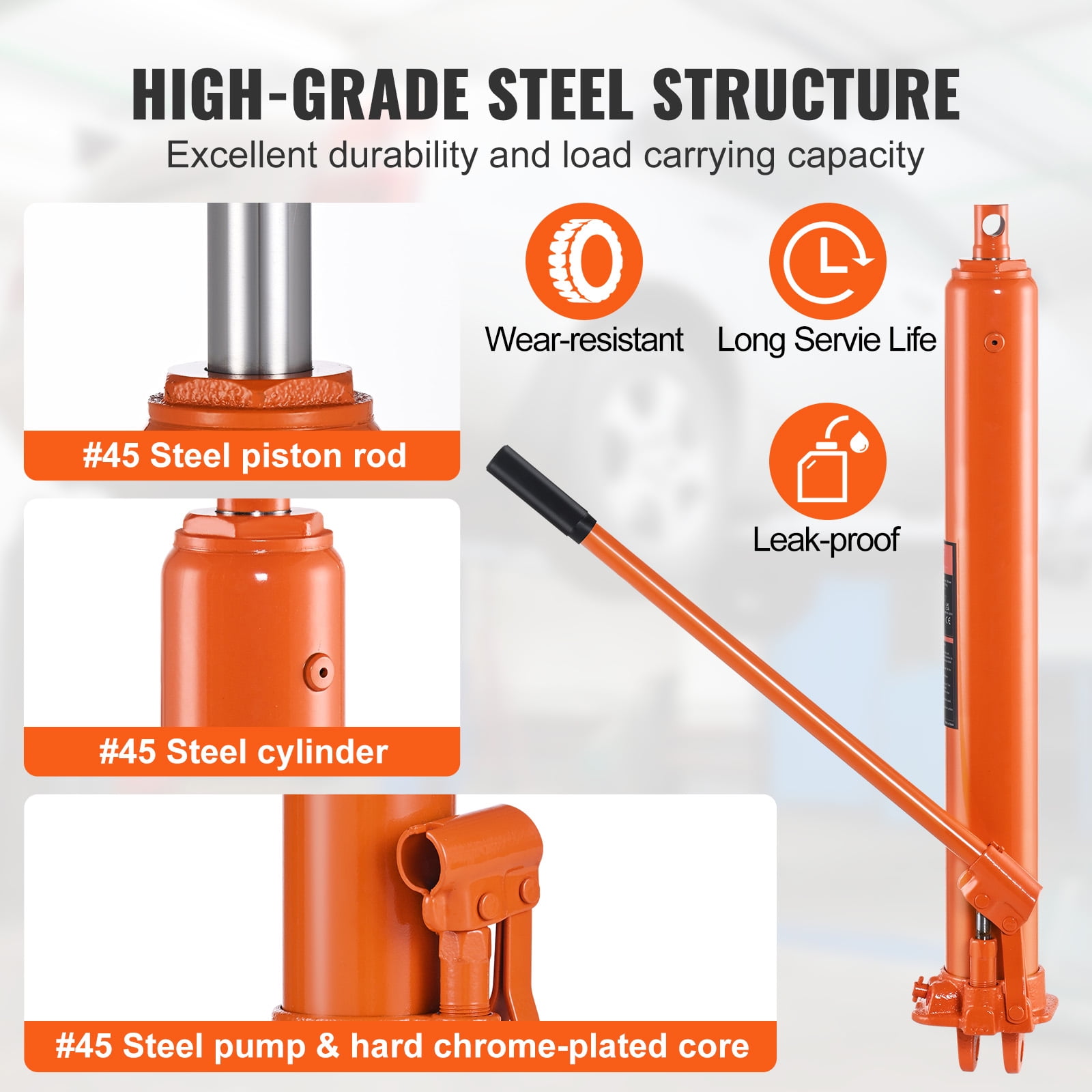 KFFKFF 3 Ton Hydraulic Long Ram Jack, Engine Hoist Cylinder with Single Piston Pump & Clevis Base, Suitable for Engine Lift Hoists, Garage/Shop Cranes, and Farm Mechanical Tasks