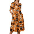 thumbnail image 6 of Women's Halloween Print Casual Dress, Short Sleeve V-Neck Style for Everyday Wear, Halloween Themed Fashion Dress for Ladies Yellow 3XL, 6 of 6