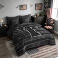 thumbnail image 2 of Meiyoeat Vintage American Flag Letter T Bedding Comforter Set 7-Piece for Men Kids, Bold Initial King Bedding Sets, Black Gray White,Black Reversible, 2 of 6