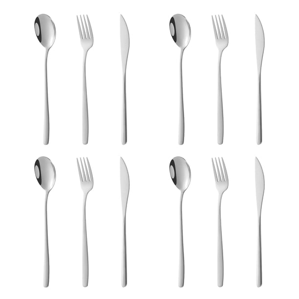 Juego de cubiertos de 12 piezas, cuchillo para cena, tenedor, cuchara, servicio de cubiertos de 3 piezas para 4 personas, pulido de espejo de acero inoxidable