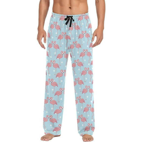 Friendly Flamingos Men's Pajama Pants, Soft and Comfortable Lounge Sleep Bottoms with Pockets, Men's Sleepwear with Custom Print, Large