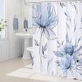 thumbnail image 2 of Blue and Grey Boho Watercolor Floral Shower Curtain, Ink Painting Style Blossom & Leaf Shower Curtains for Chic Elegant Bathroom, Artistic Fabric Cloth Flower Shower Curtain, 72x72, 2 of 6