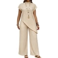 thumbnail image 2 of Women's 2 Piece Outfits Lounge Sets Women Spring And Summer Solid Color Irregular Tops Wide-Leg Pants Suit Beige L, 2 of 6