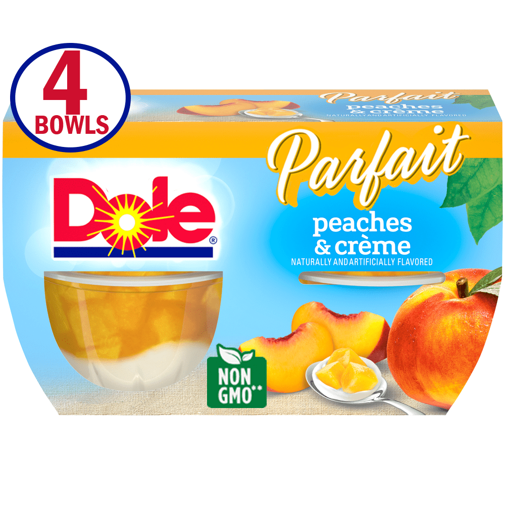 Dole Fruit Bowls Peaches & Creme Parfait, 4.3 Oz Fruit Parfait, 4 Cups of Fruit