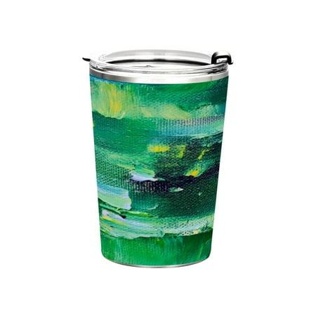 

11oz Straw Mugs with Handle and Straw Lid Sports Mugs Car Mugs Abstract Green Oil Painting