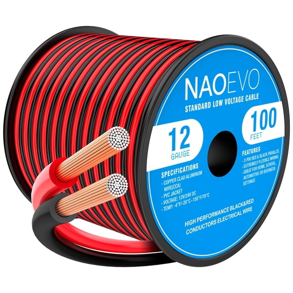 Cable eléctrico NAOEVO, calibre 12, 30 m, rojo y negro, 12 AWG