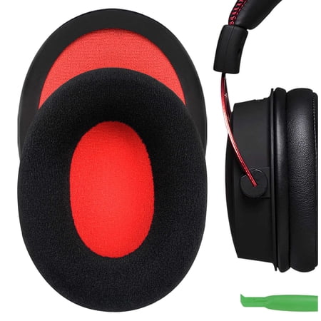 Geekria Comfort Velour Replacement Ear Pads Compatible with HyperX Cloud III II Gaming Flight FlightS Stinger Alpha AlphaS Headphones Ear Cushions (Black Red)