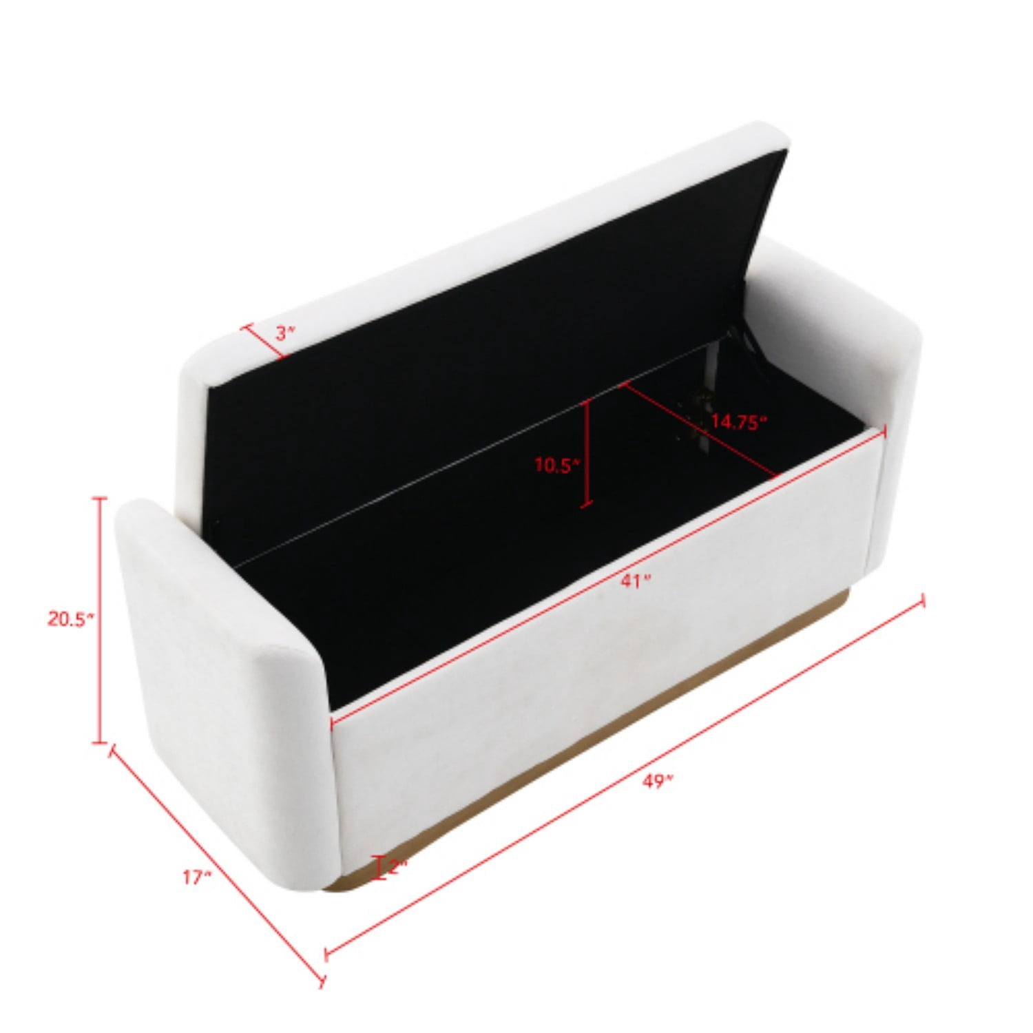 49" Storage Ottoman Bench with Safety Hinge, Upholstered Entryway Bench with Gold Metal Base, Bedroom Bench, Living Room Seating, Beige