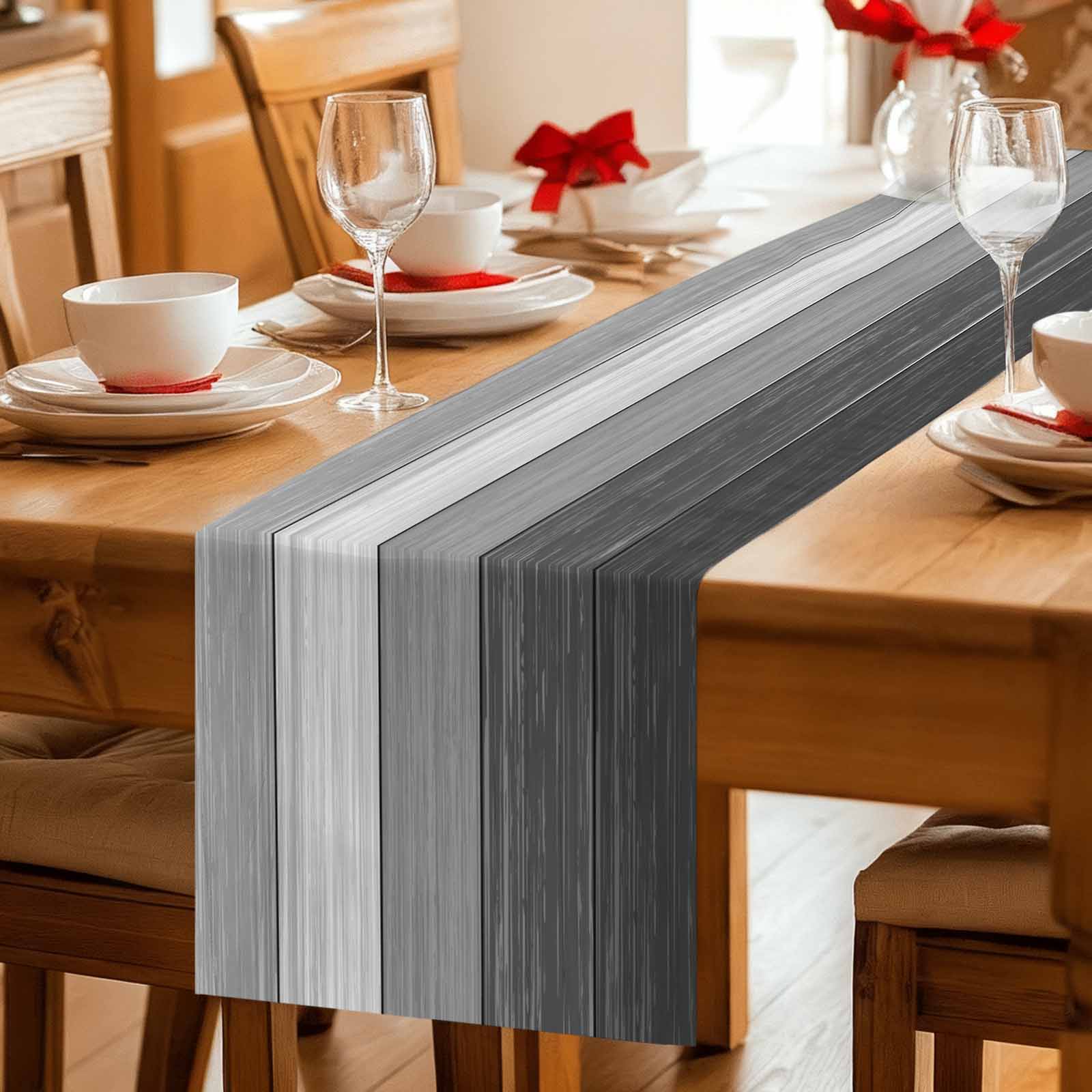 Grey Ombre Table Runner 72 Inches, Farmhouse Vintage Wooden Grain Texture Bed Runner Dresser Scarves Tabletop for Indoor Outdoor Parties/Ceremony/Banquet, 18" x 72"