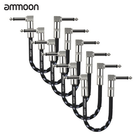ammoon 6-Pack Guitar Effect Pedal Instrument Patch Cable 15cm/ 0.5ft Long with 1/4 Inch 6.35mm Silver Right Angle Plug Black + White Woven