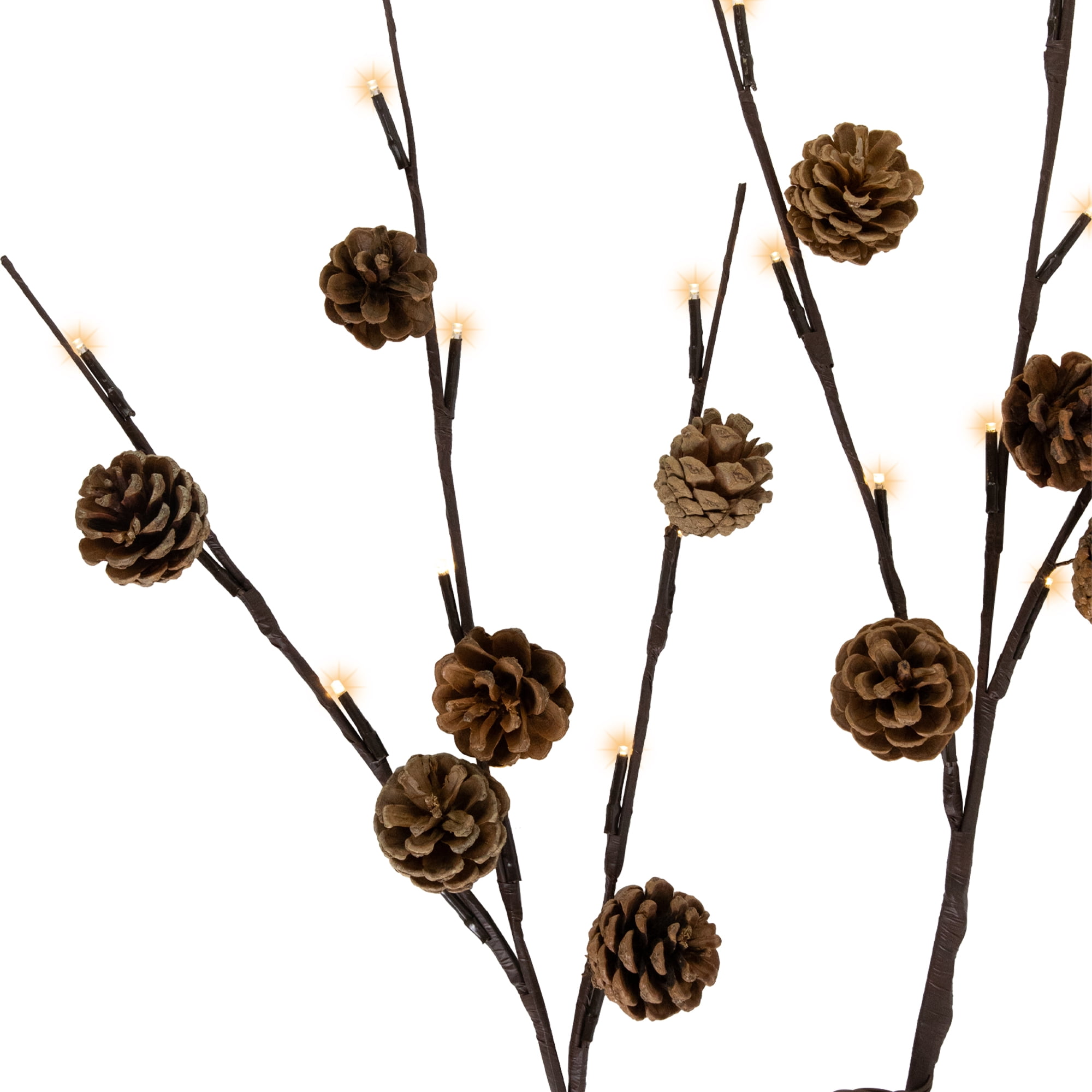 Northlight Lighted Pinecone Christmas Branch Bundle - 23" - Warm White LED - Set of 3