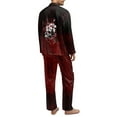 thumbnail image 2 of SCRAWLGOD Halloween Lily Floral Print Red Black Men Pajamas Set Long Sleeve Pjs, 2Pcs Notch Collar Button Down Tops Soft Elastic Waistband Bottoms with Pockets, Breathable Loungewear, L, 2 of 6