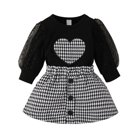 Sngxgn Girl's 2 Piece Outfits Button Front Long Sleeve Jacket and Skirt Set(Black,18M)