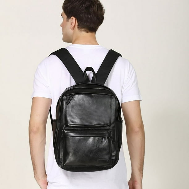 Mochila de piel sintetica para hombre mochila informal grande a la moda de color solido mochila para ordenador portatil Walmart en linea