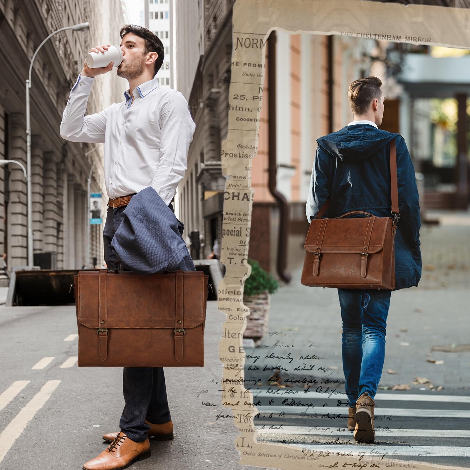 Messenger Bag for Men 15.6 inch Laptop Briefcase Vintage Leather Waterproof Large Computer Satchel Bag Retro Shoulder Bag for Office Business Travel College