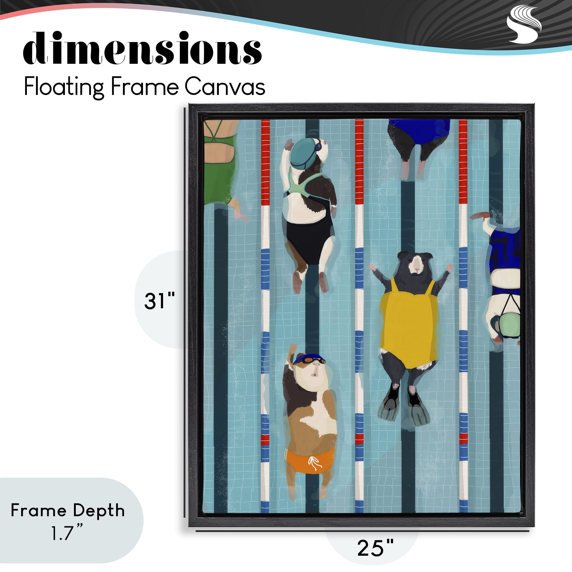 Stupell Industries Guinea Pigs at Lido Black Framed Floater Canvas Wall Art, design by Hanna Melin