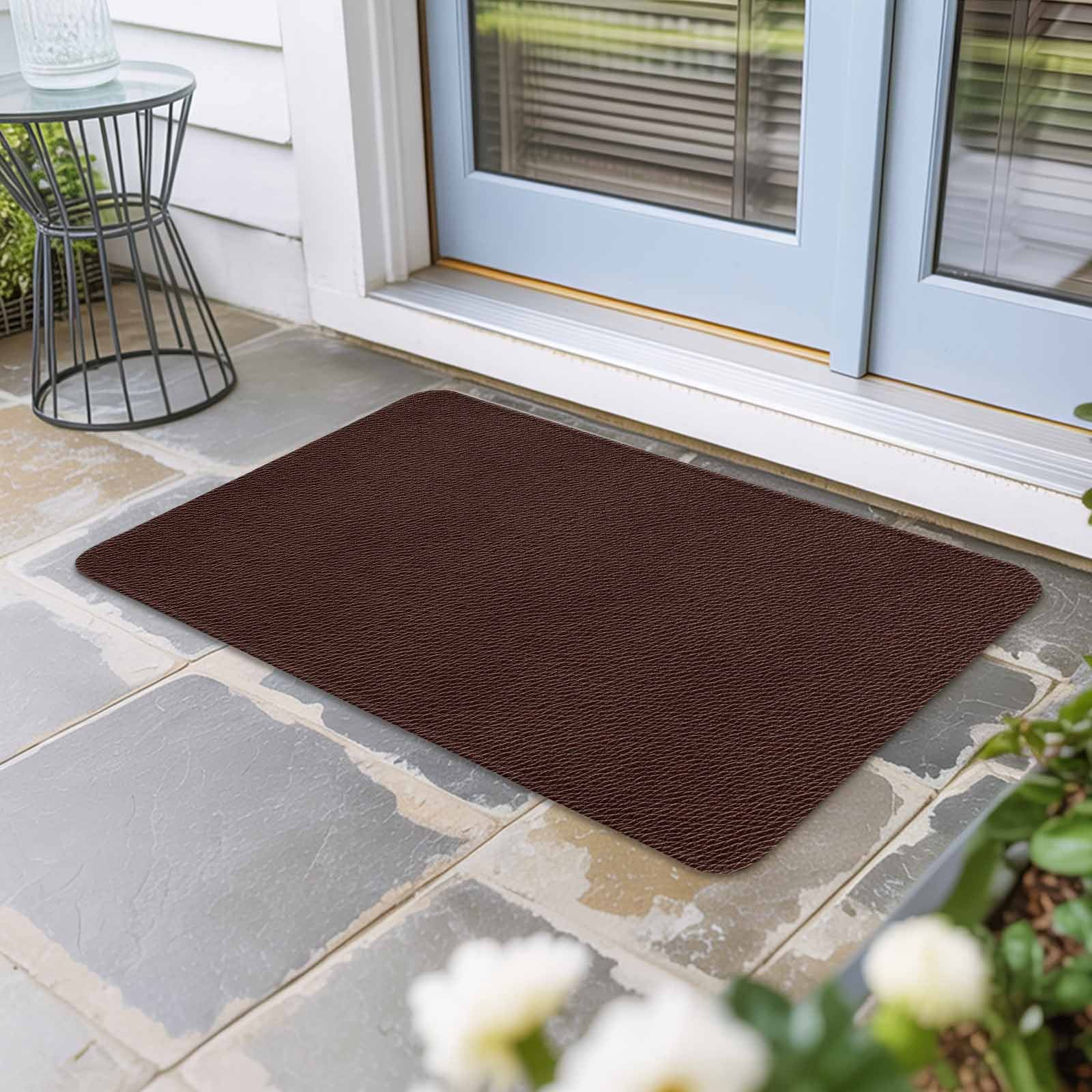 Solid Brown Doormat Outdoor Entrance 24"x36", Vintage Minimalism Abstract Denim Pattern Absorb Moisture Dirt Door Mats, Non-Slip Rubber Backing Floor Mats Indoor, Low-Profile Front Door Rugs