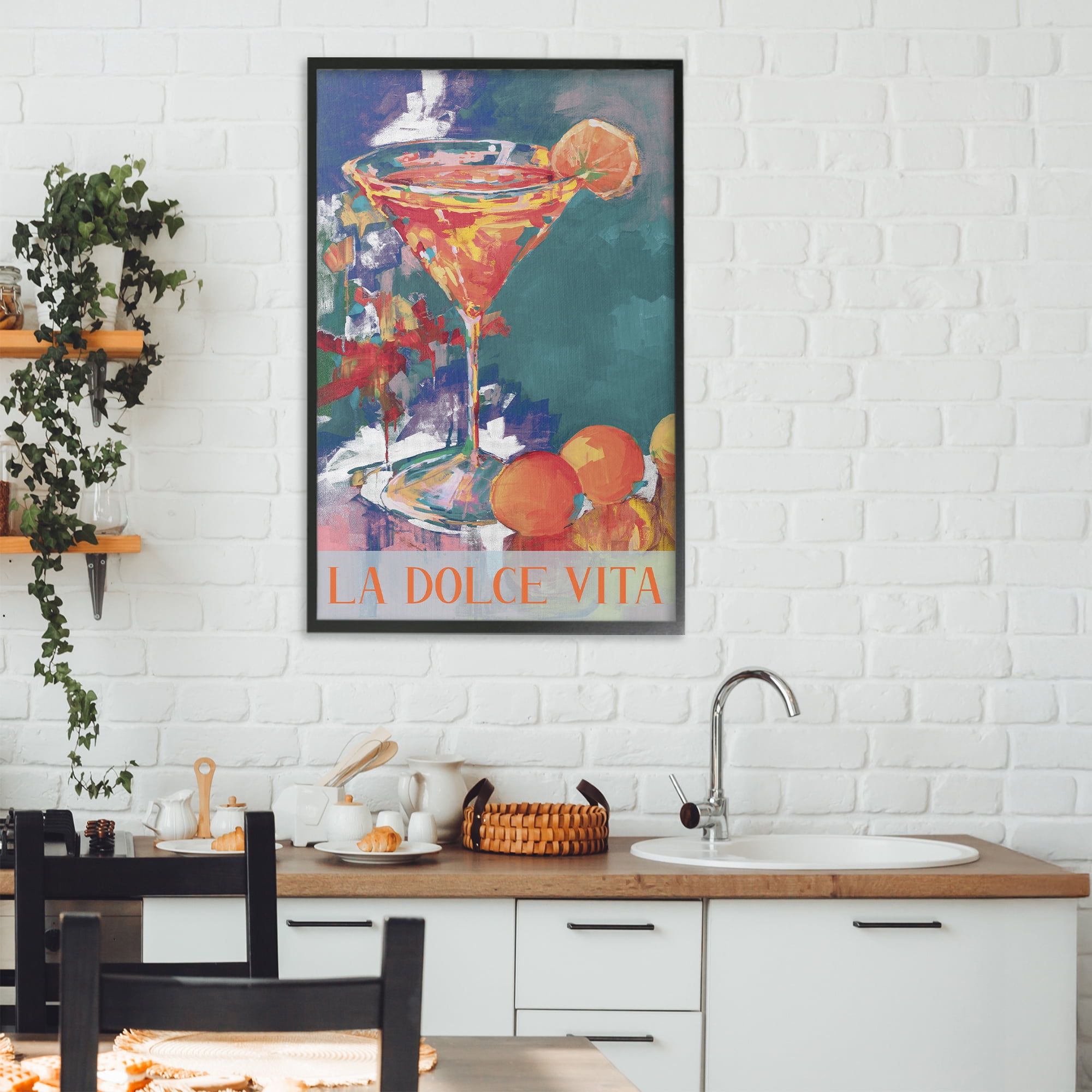 Stupell Industries Citrus Cocktail on Blue Black Framed Giclee Art, design by Jane Slivka