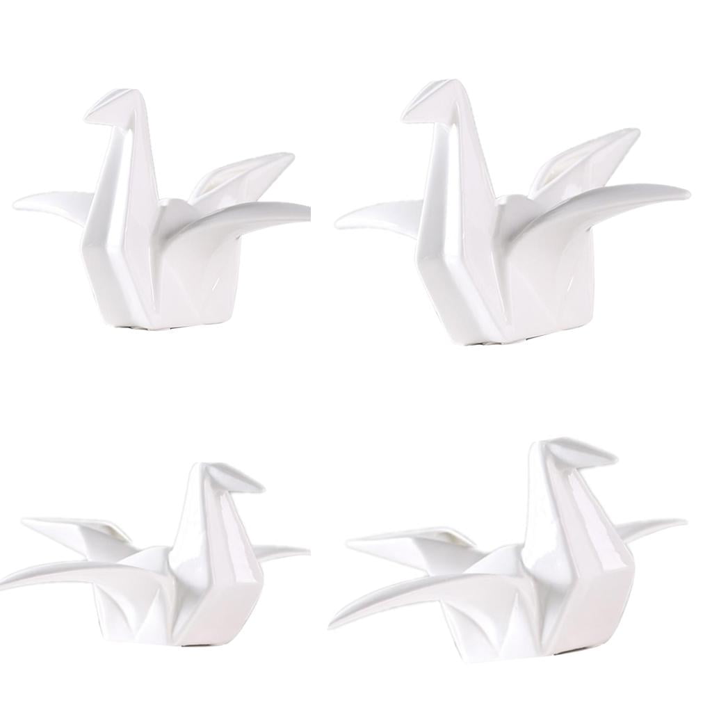 Ceramics Glazed Origami Crane Figurines Statues Desk Decor Ornament