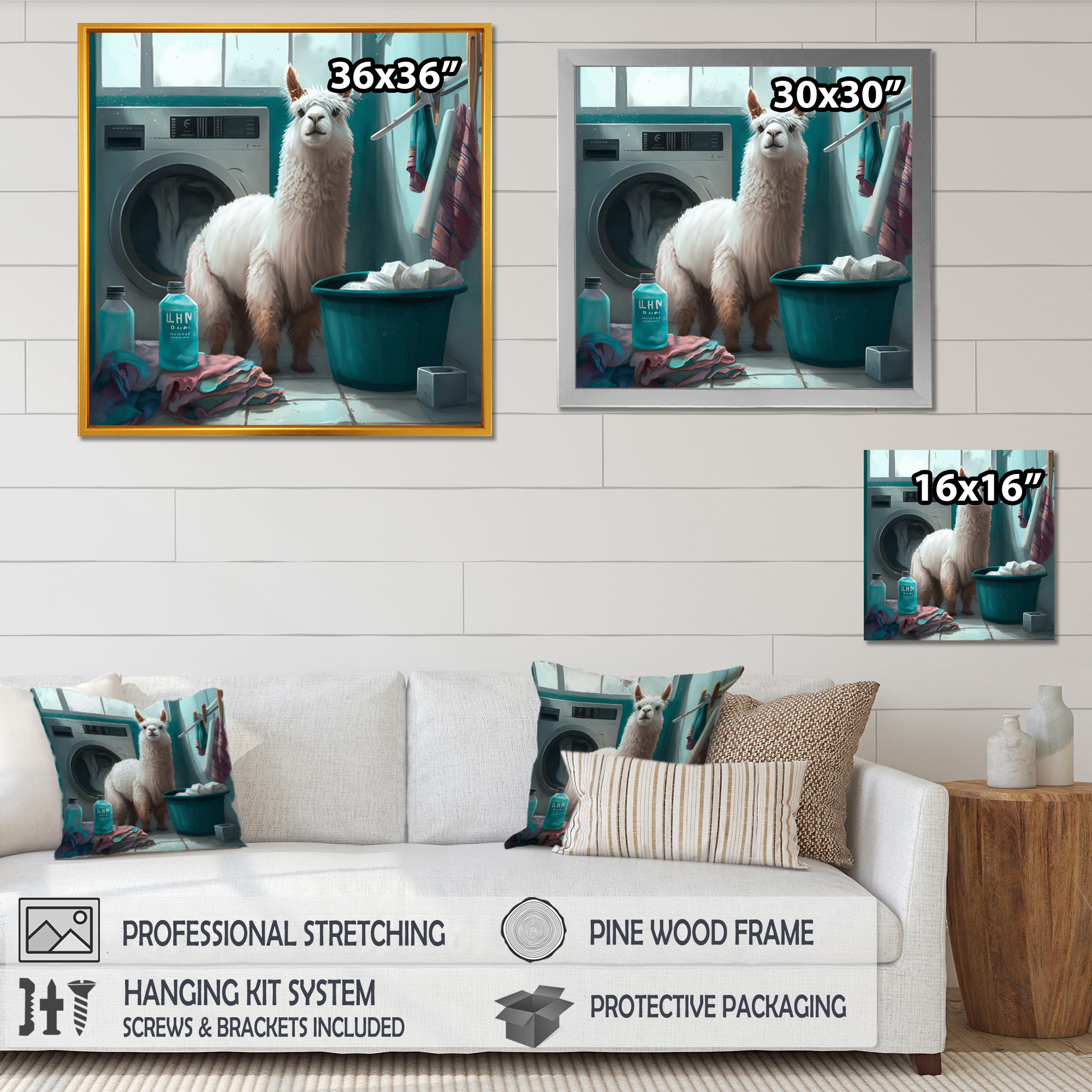 Designart Llama In Laundrey Room Canvas Wall Art