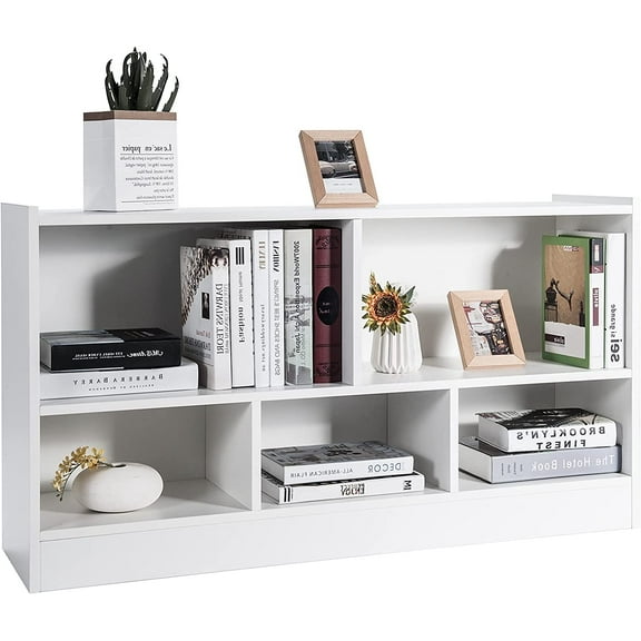 IFANNY 5 Cube Bookcase, Wood Bookshelf with Open Storage Shelves, Modern Display Shelf, Low Bookshelves and Bookcases, Small Book Shelf for Bedroom, Living Room, Hallway, ’s Playroom (White)