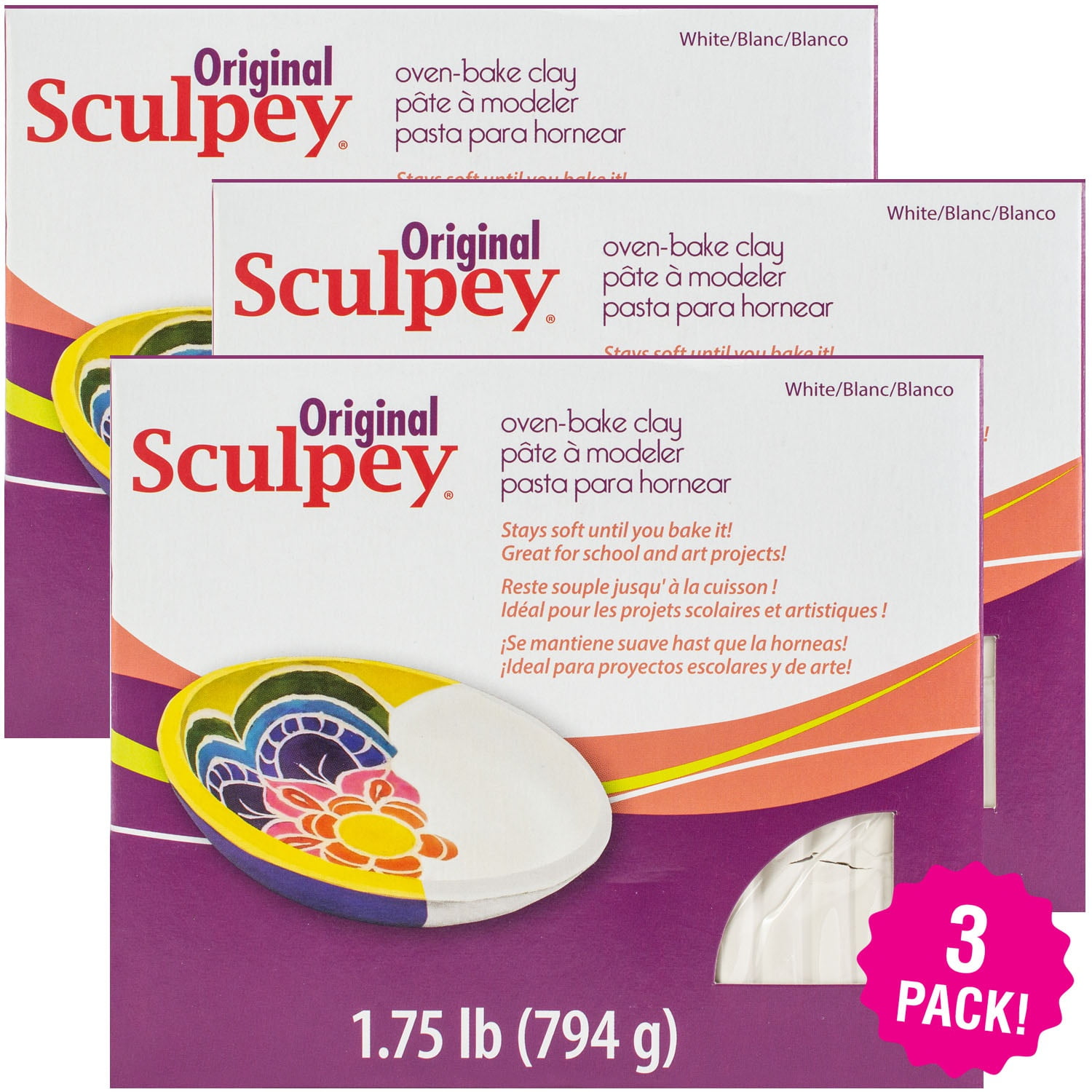 Sculpey Polymer Clay, White, 1.75lbs, Multipack of 3