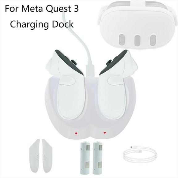 Charging Dock for Meta Quest 3, VR Accessories Charging Station for Oculus Quest 3 with 2 Rechargeable Batteries, 50W Adapter, Quest 3 Dock with Type C Cable